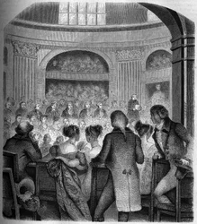 Mottagning av Abbe Jean Sibrake (Jean-Sibrakes) (Siffrein) Maury (1746-1817) vid Academy Francaise 1785 - Gravyr av Franck