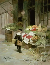 Liten pojke på marknaden