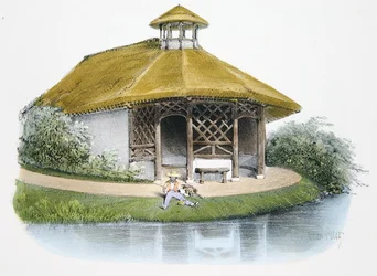 Rustik paviljong, illustration från "Habitations Champetres", Paris, utgiven ca 1895 (kromolit)
