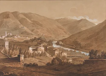 Stad i en alpin dal, n.d.