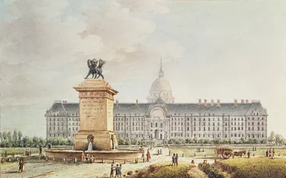 Utsikt över Hotel des Invalides (bläck och akvarell på papper)