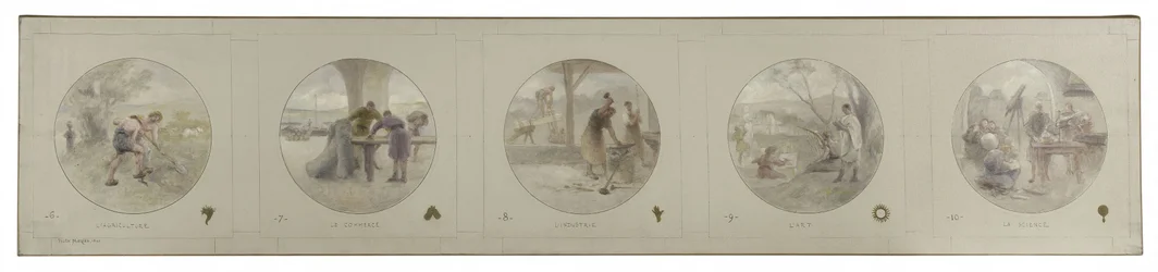 Skiss för Lobau-galleriet i Paris stadshus: Jordbruk. Handel. Industri. Konst. Science, år 1890 (blyerts, olja på duk)