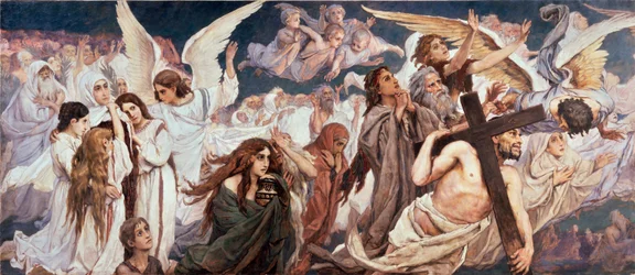 Devant le Paradis (Parte gauche) - Before the Paradise (vänster del) - Målning av Viktor Mikhaylovich Vasnetsov (1848-1926), olja på duk