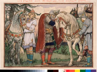 The Song of Oleg the Wise (Canto of Oleg the Wise) - Verk av Viktor Mikhaylovich Vasnetsov (1848-1926), akvarell på papper