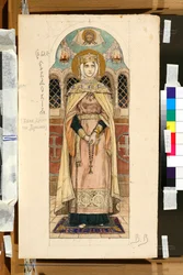 Porträtt av Eudoxia Dimitrievna av Suzdal (död cirka 1407) (studie för en fresk i St. Vladimirs katedral i Kiev) - Verk av Viktor Mikhaylovich Vasnetsov (1848-1926)