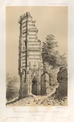 Pittoresk arkitektur eller monument från 1400-talet. Och XVI. Århundraden: Chateaux De France av XV och XVI århundraden: Pl.3, Tornet på slottet Montfort-l