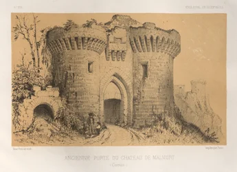 Pittoresk arkitektur eller monument från 1400-talet. Och XVI. Centuries: Chateaux of France of the XV and XVI Centuries: Pl.6, Old Gate of Chateau De Malmort (Correze)