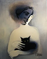 Gåtfull figur, svart katt