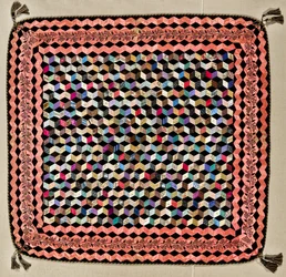 Tumbling Blocks Quilt, c.1865-70 (silke, sammet och trä)