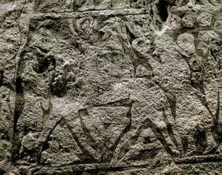 De döda som rider på Odens häst, detalj av en vikingagravsten, 700-800-talet e.Kr.