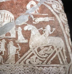 Wotan (Oden), på sin åttafotade häst Sleipner - vikingarunor från ön Gotland (Sverige)