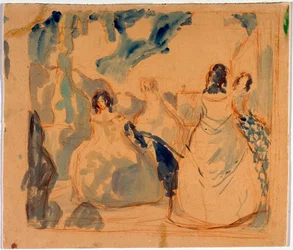 Unga kvinnor på en terrass - Konstverk av Viktor (Victor) Elpidiforovich Borisov-Musatov (Borisov Musatov) (1870-1905)