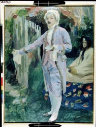 ""La lecture de poemes chevaleresques"" (Chivalrous Reading Poems) Tempera de Viktor (Victor) Elpidiforovich Borisov-Musatov (Borisov Musatov) (1870-1905) 1899-1900 State A. Radishchev Art Museum, Saratov Russie
