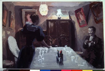"Waiting visitors" (Waiting visitors) Akvarell och gouache av Viktor (Victor) Elpidiforovich Borisov-Musatov (Borisov Musatov) (1870-1905) (symbolism) 1894 Statliga Tretjakovgalleriet, Moskva, Ryssland