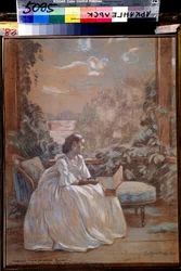 ""Romance"" Ung dam som spelar xylofon. Akvarell av Viktor (Victor) Elpidiforovich Borisov Musatov (Borisov-Musatov) (1870-1905) Circa 1900 Regionala konstmuseet, Archangelsk