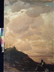 Heavenly space - Målning av Viktor Ivanovich Zarubin (Victor Zaroubine eller Zaroubin) (1866-1928), olja på duk