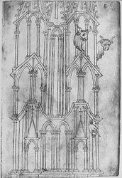 Höjd av tornet i Laon Cathedral (penna och bläck på papper)