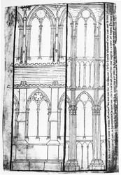 Faksimilkopia av Fr 19093 fol.31v Exteriör och interiör förhöjning av Reims katedrals sidoväggar