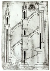 Ms Fr 19093 f.32v Sektion av väggen och bågen av absidiska kapellen i Reims katedral (faksimilkopia)
