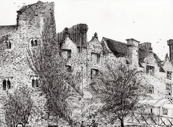 Slottsruin Hay on Wye, 2007, (bläck på papper)