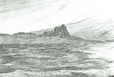 Duart Castle från färjan;2007;(bläck på papper)