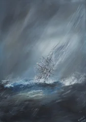 HMS Beagle i storm utanför Kap Horn den 24 december 1832. 2012, (Olja på duk)
