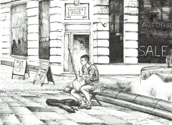 Musiker St. Anns Square, 2016, (bläck på papper)