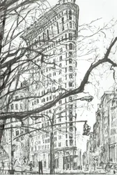 New York Flat Iron Building, 2003, (bläck på papper)