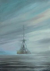 SMS Derfflinger Scapa Flow 1919, 2016, (oljebläck på duk)