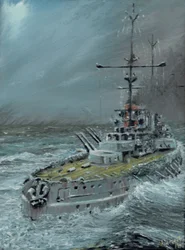 SMS Friedrich der Grosse på Jylland 1916, 2016, (olja på dukskiva)