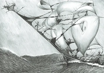 Storm Creators Kaspiska havet, 2017, (bläck på papper)