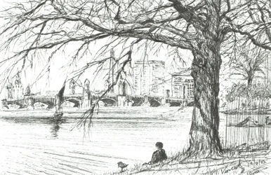 Charles River, Boston. 2003, (bläck på papper)