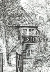 The Log House, 2019, (bläck på papper)