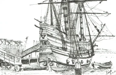 The Mayflower, Plymouth, Massachusetts. 2003, (bläck på papper)