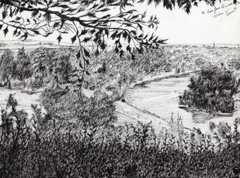 Utsikt från Richmond Hill London, 2004, (bläck på papper)