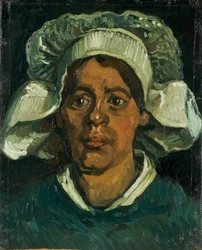Chef för en bondkvinna med vit huva, 1884-1885.