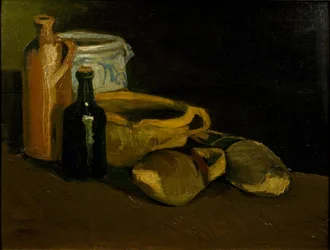 Stilleben med träskor och krukor, 1884.