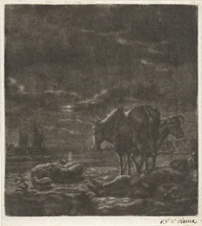 Nattlandskap med sovande herde och boskap