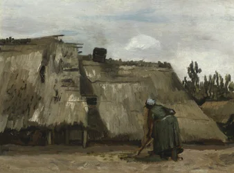 En bondkvinna som gräver framför sin stuga, c.1885