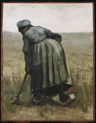 En kvinna med spade, sedd bakifrån, 1885 (olja på duk på träpanel)