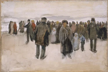 Strand vid Scheveningen / Människor promenerar på stranden