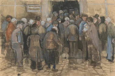 De fattiga och pengarna (publik framför statens lotterikontor). 1882