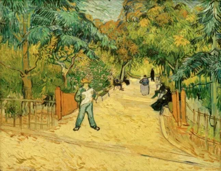 Ingång till parken i Arles med vandrare