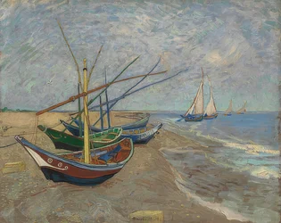 Fiskebåtar på stranden vid Les Saintes-Maries-de-la-Mer. Arles, juni 1888