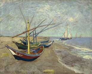 Fiskebåtar på stranden vid Les Saintes-Maries-de-la-Mer