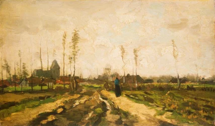 Landskap med kyrka och hus