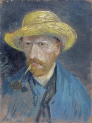 Självporträtt med halmhatt och pipa av Gogh, Vincent, skåpbil (1853-1890). Olja på duk, storlek: 42,5x32,1