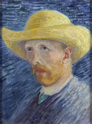 Självporträtt med stråhatt av Gogh, Vincent, skåpbil (1853-1890). Olja på duk, storlek: 41,8x31,5