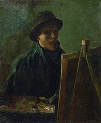 Självporträtt vid staffliet av Vincent van Gogh (1853-1890). Mått: 46,5 x 38,5