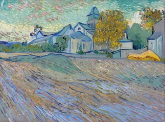 ""Utsikt över asylet och kapellet i Saint Remy"" (Utsikt över asylet och kapellet i Saint Remy) Landskap i Saint Remy de Provence (Saint-Remy-de-Provence) Målning av Vincent van Gogh (1853 -1890)
